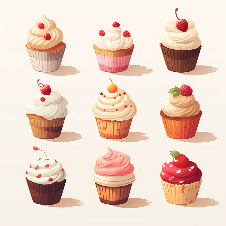 Assorted Cupcakes with Various Toppings