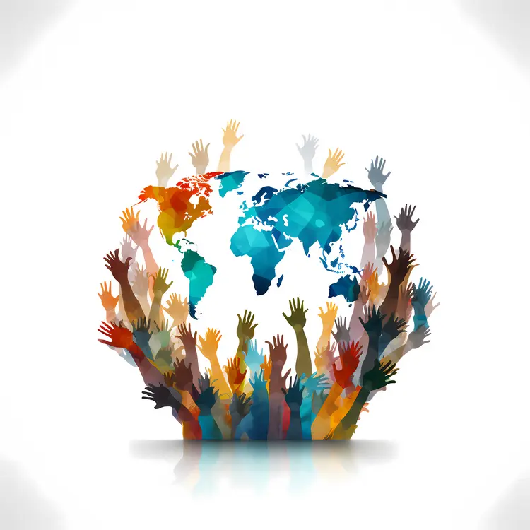 Colorful Hands Holding a World Map