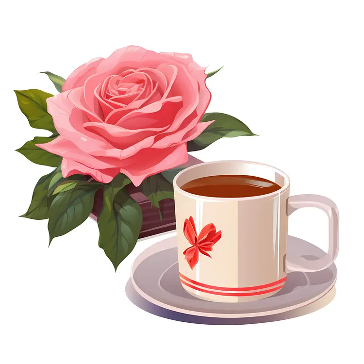 Pink Rose and Coffee Cup with Gift Box