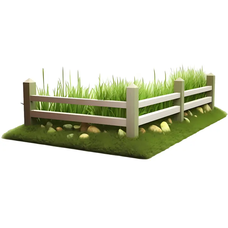 Wooden Fence with Grass and Rocks