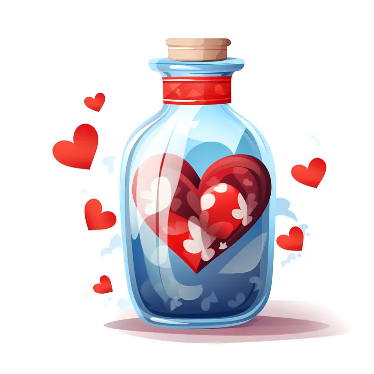 Hearts in a Glass Bottle with Red Ribbon