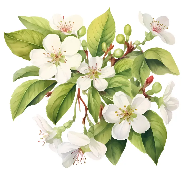 White Flowers with Green Leaves