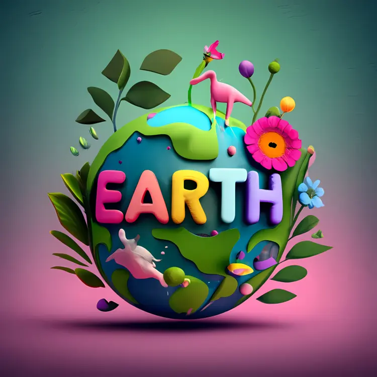 Earth Day Globe with Animals and Flowers