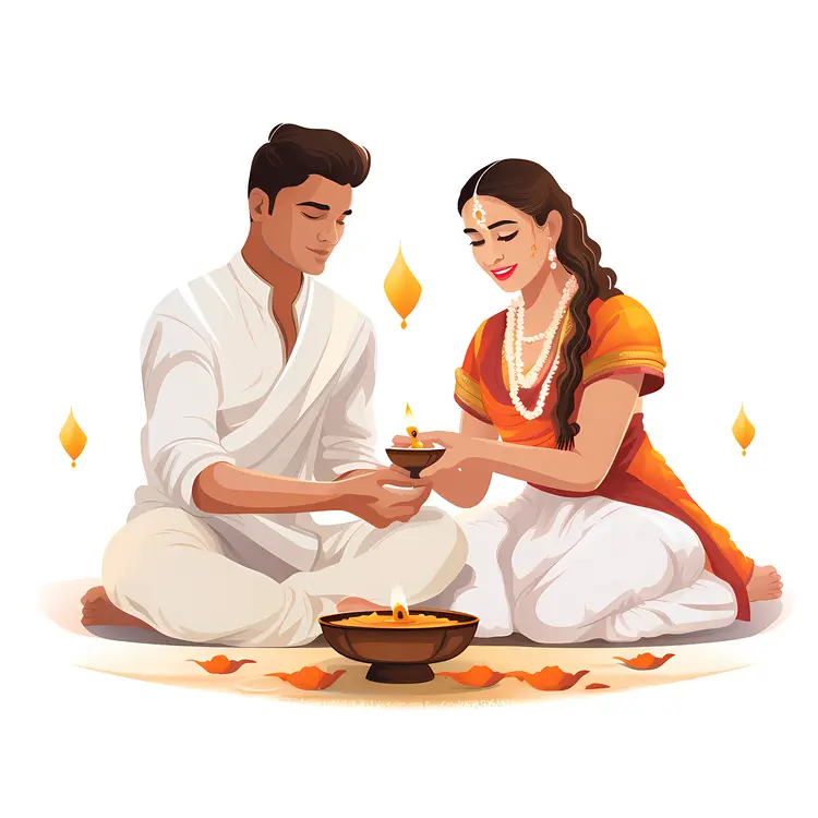 Traditional Indian Couple Celebrating Diwali