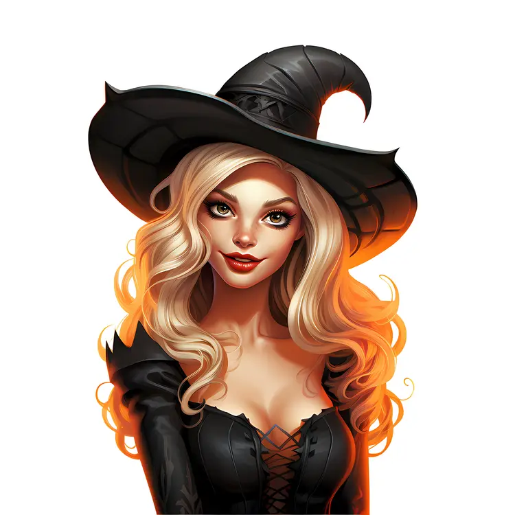 Blonde Halloween Witch with Hat