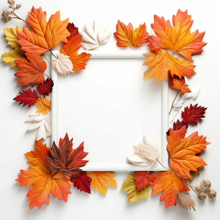 Autumn Leaves Frame with White Background