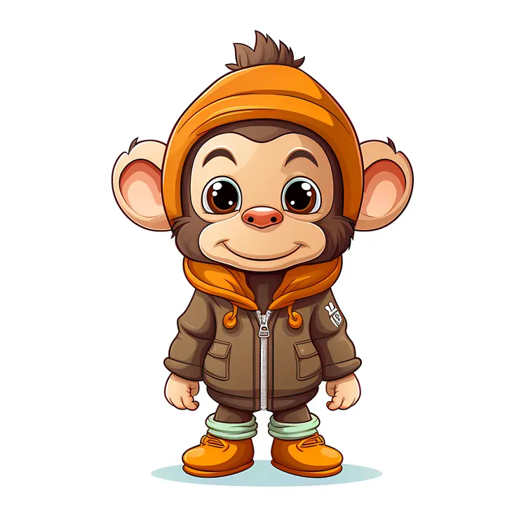 Cute Monkey in Orange Hoodie