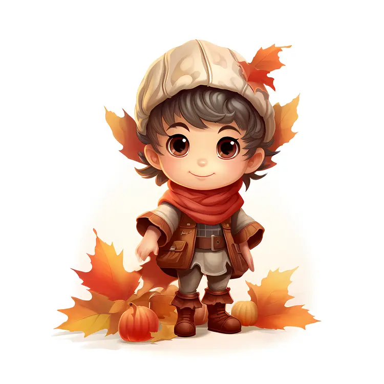 Cute Boy with Autumn Leaves