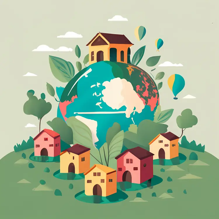 Earth with Houses and Trees