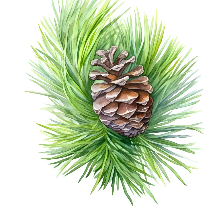 Pine Cone with Green Needles Illustration