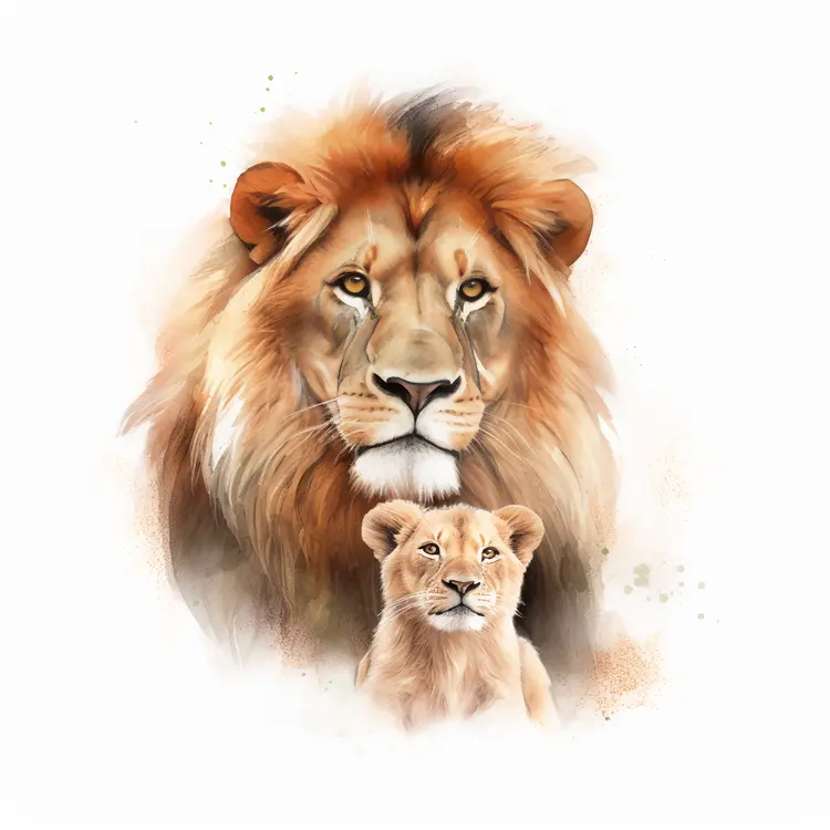 Majestic Lion and Cub Illustration