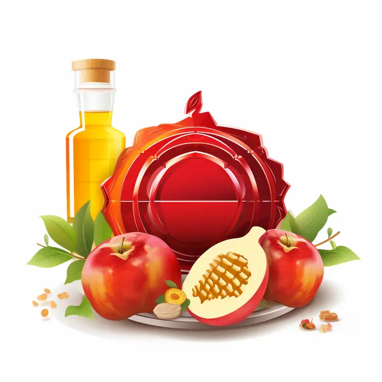Apple and Pomegranate with Oil on Plate