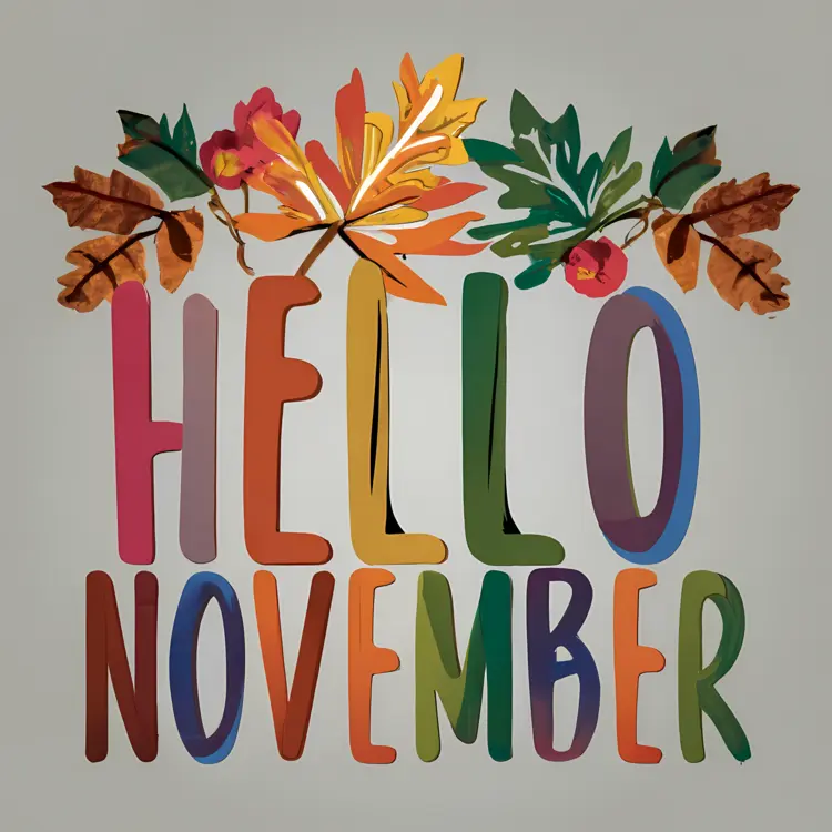 Colorful Hello November with Leaves