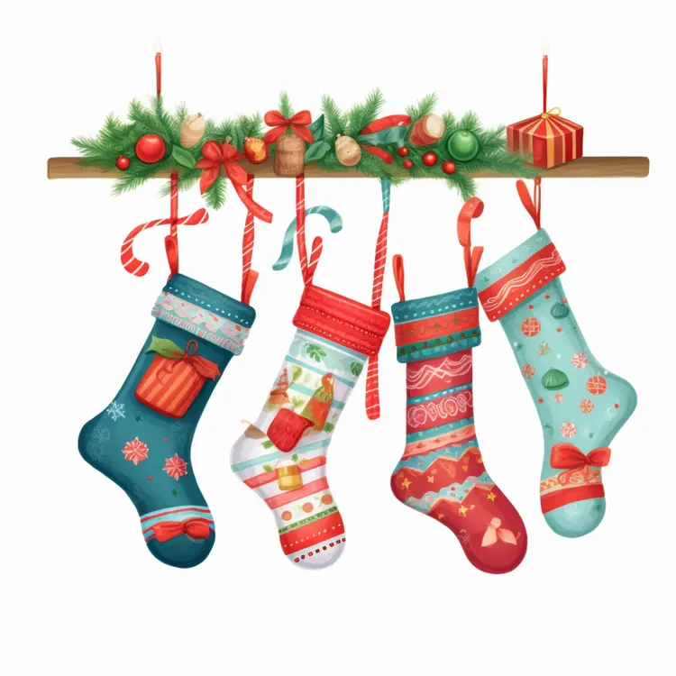 Colorful Christmas Stockings Hanging with Gifts