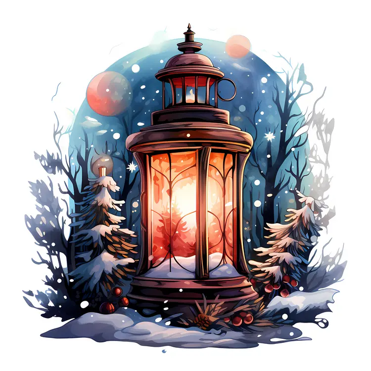 Bronze Lantern in Snowy Forest