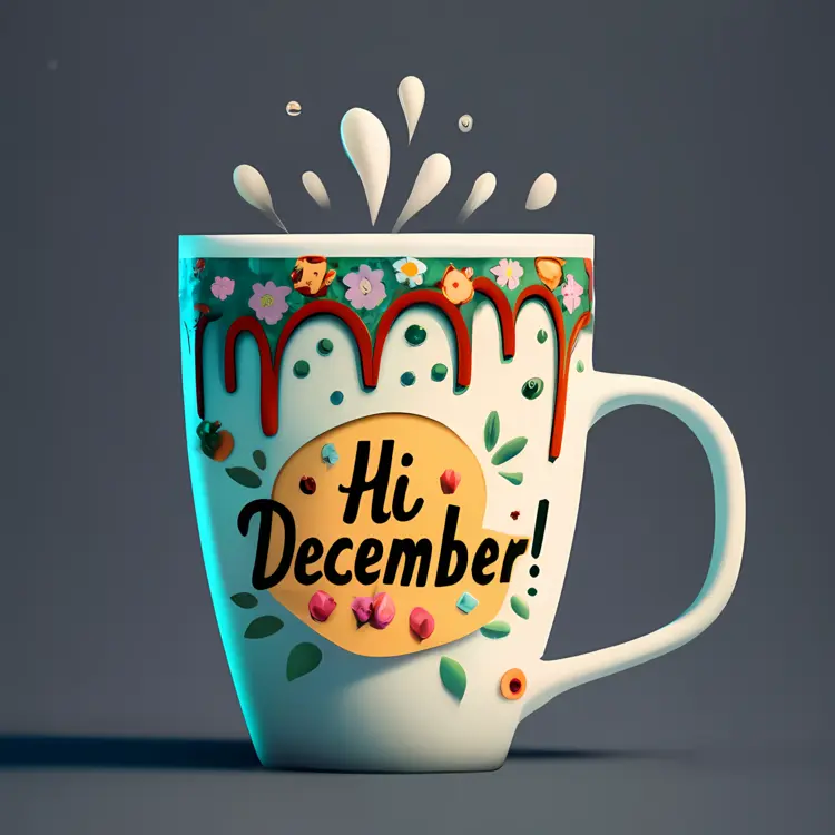 White Cup with Hi December and Flowers