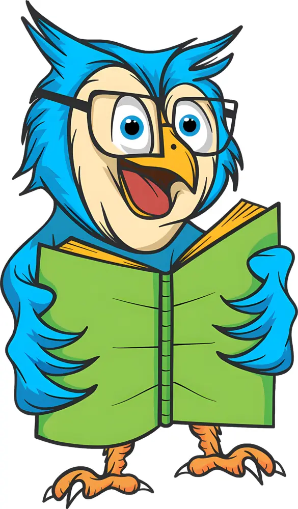 Cartoon Owl Reading a Book