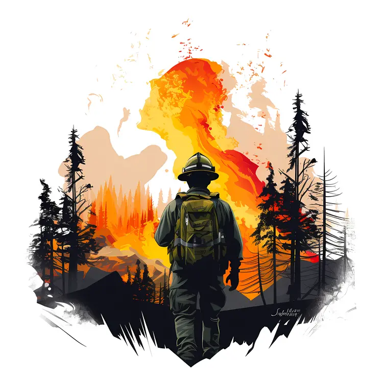 Firefighter Standing in Front of Fire