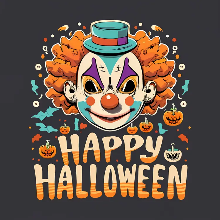 Happy Halloween with Clown and Pumpkins