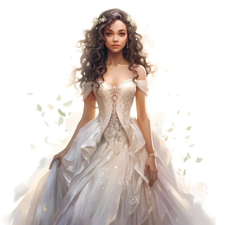 Beautiful woman in white dress with curly hair