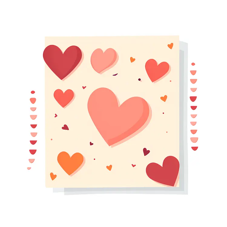 Hearts on Card in Flat Cartoon Style