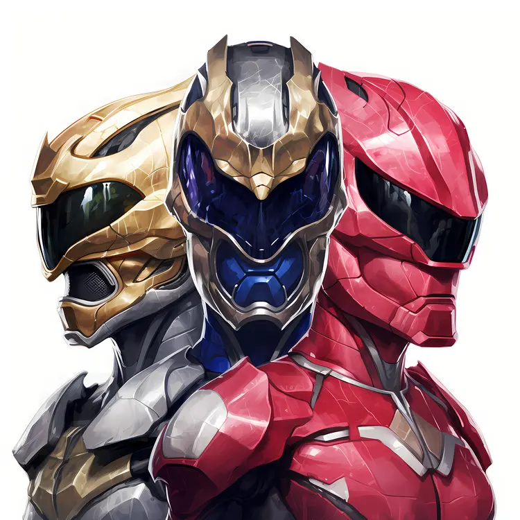 Trio of Power Rangers in Colorful Helmets