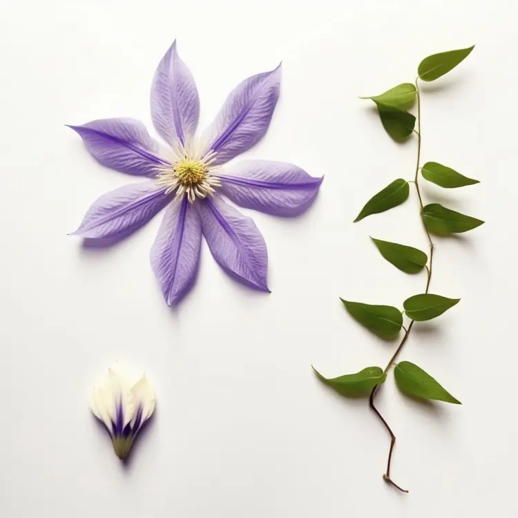Beautiful Purple Flower with Green Leaves on White Background