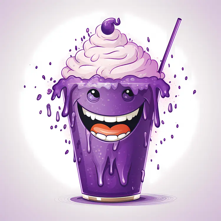 Happy Purple Milkshake Cartoon Illustration