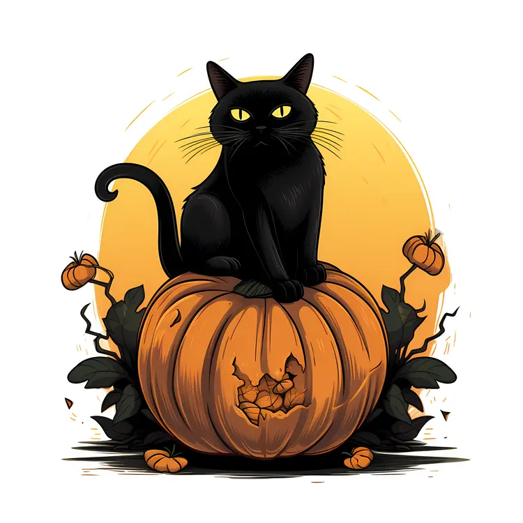 Black Cat on Pumpkin for Halloween