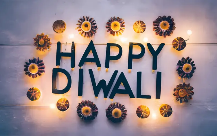 Happy Diwali with Lights and Flowers