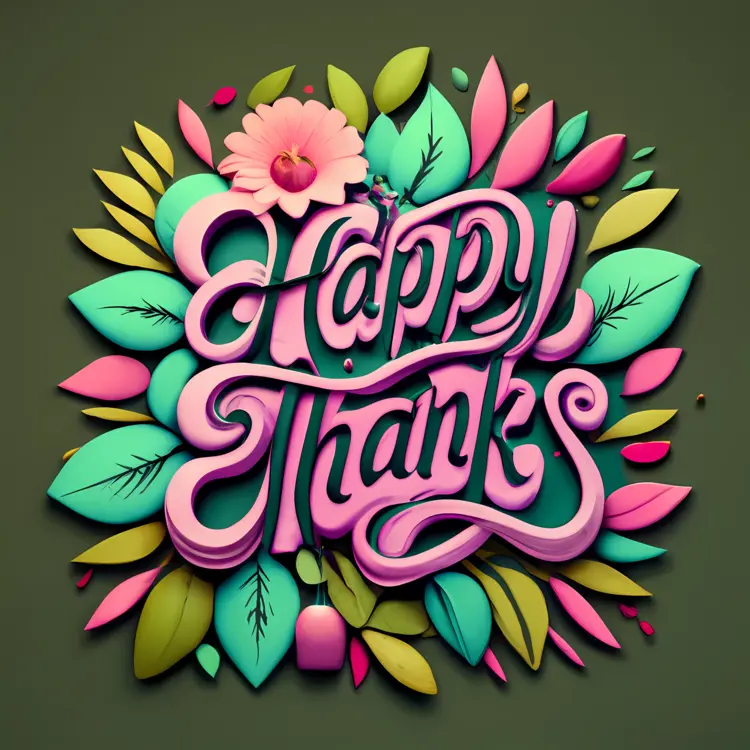 Happy Thanks Typography with Colorful Leaves