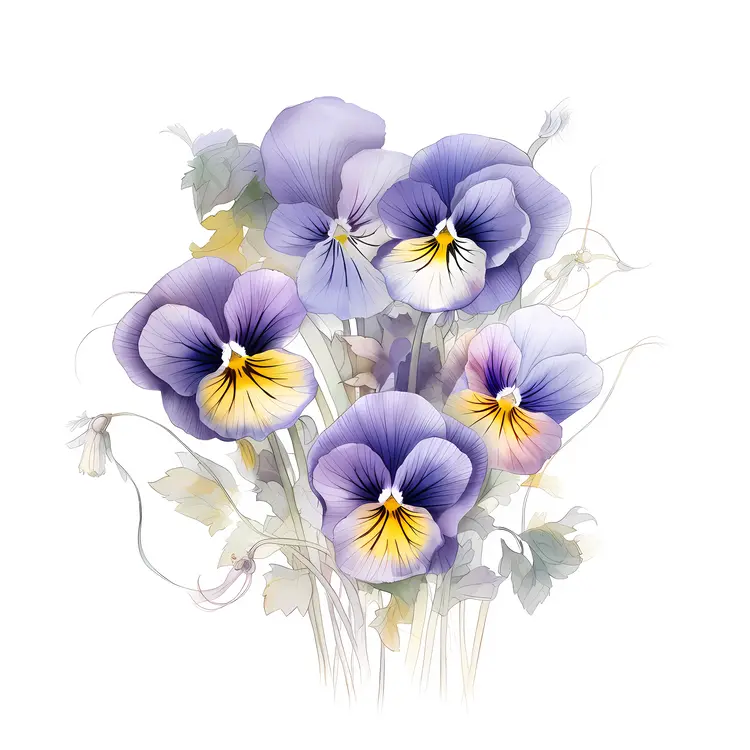 Beautiful Purple Pansies Illustration