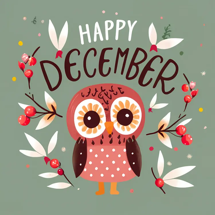 Cute Owl with Happy December Message