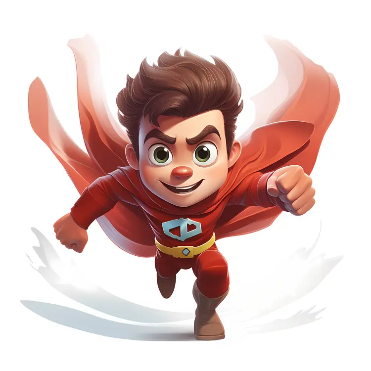 Cute Cartoon Superhero in Red Suit