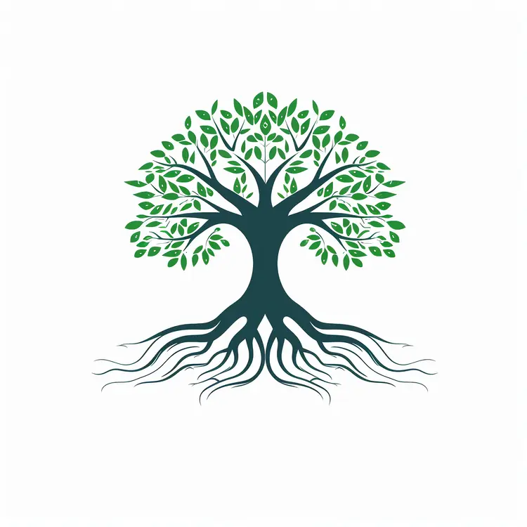 Beautiful Tree with Roots and Leaves Illustration