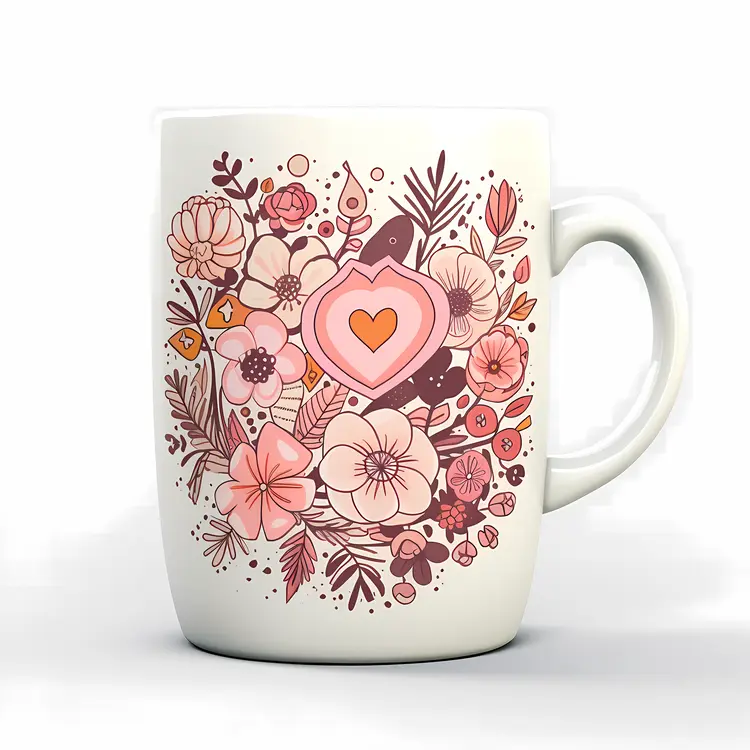 Charming Floral Mug with Heart and Pink Flowers