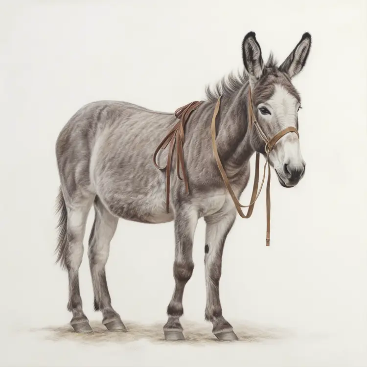 Grey Donkey with Harness Illustration