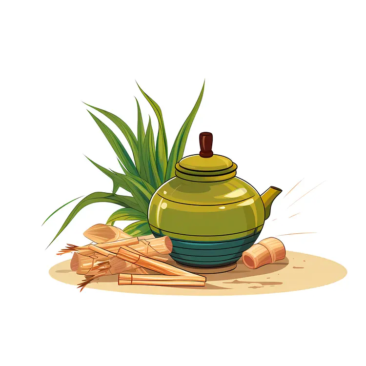 Green Teapot with Sugarcane