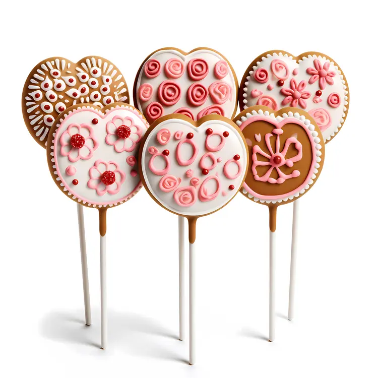Floral Heart-shaped Cookies on Sticks