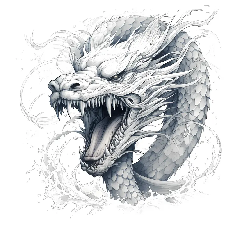 Fierce Dragon Illustration in Monochrome