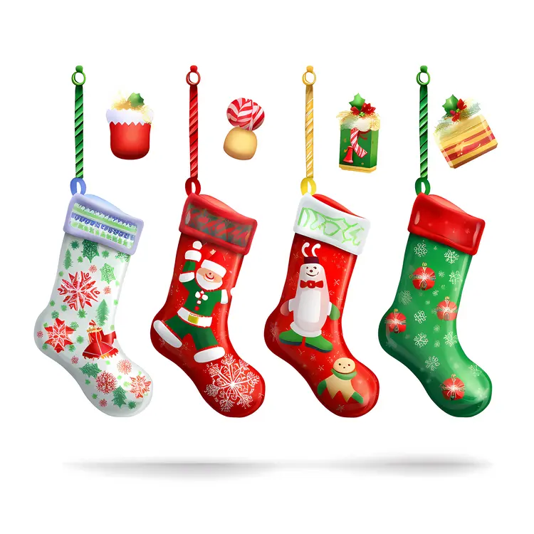 Colorful Christmas Stockings with Decorations
