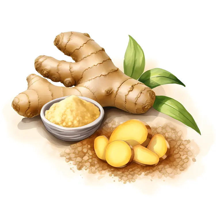 Ginger Root and Powder in Bowl