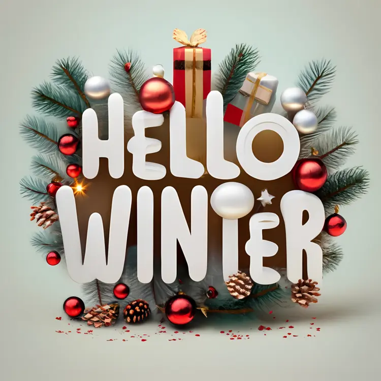 Hello Winter with Gifts and Pine Branches