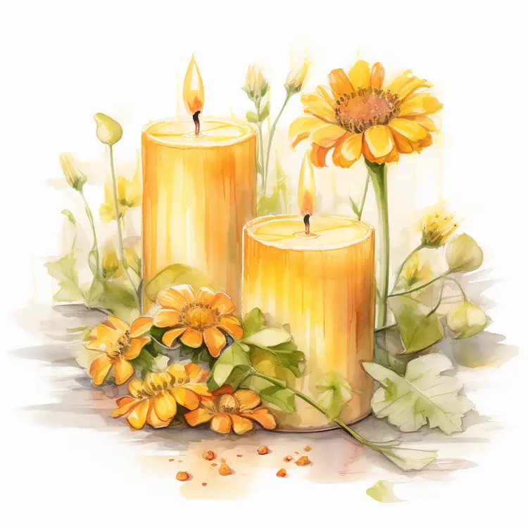 Beautiful Yellow Candles with Flowers