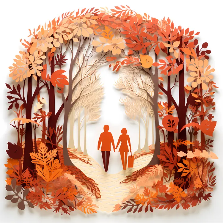 Couple Strolling in Autumn Forest