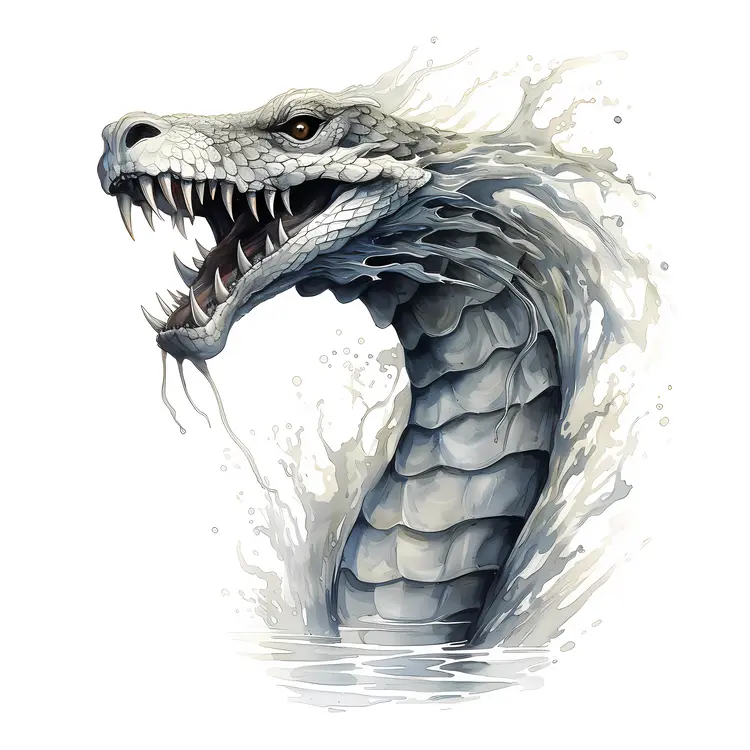 Fierce Sea Serpent Emerging from Water