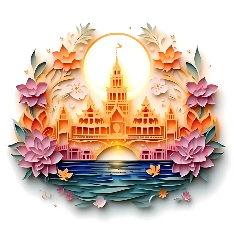 Temple Surrounded by Lotus Flowers