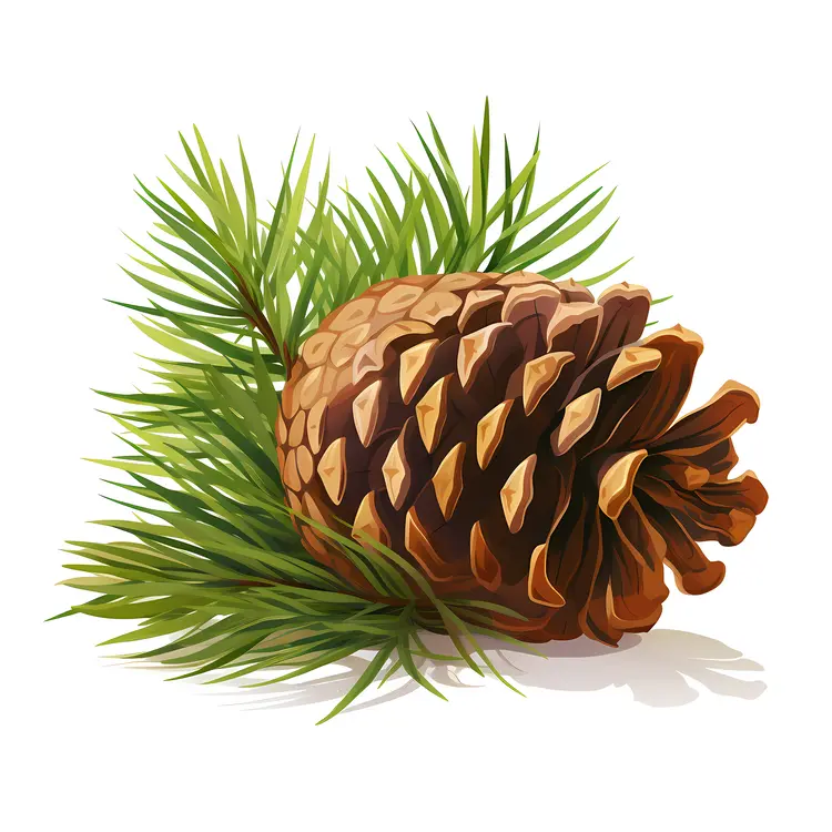 Pine Cone and Branch Illustration