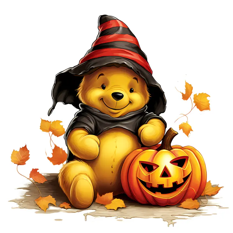 Cute Bear in Witch Costume with Pumpkin