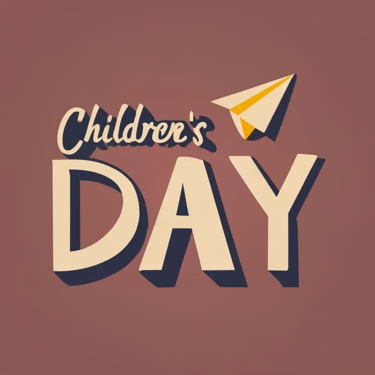 Children's Day Text with Paper Plane